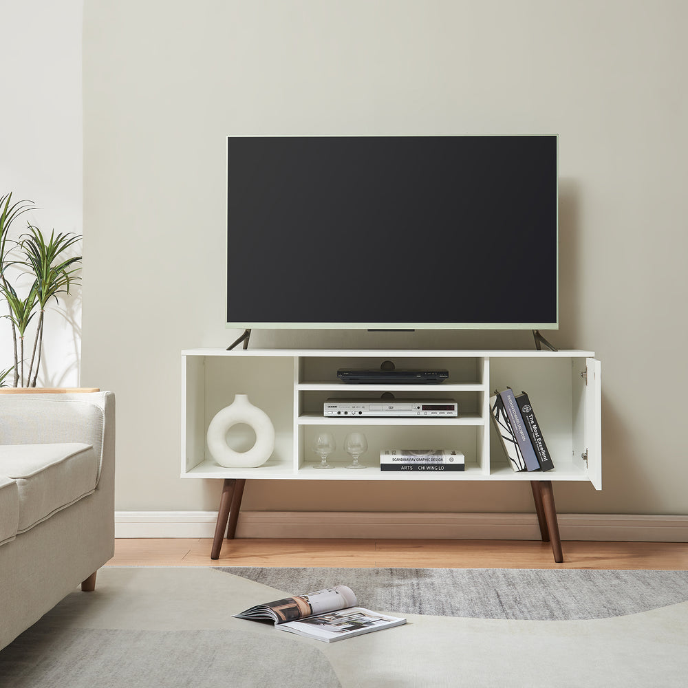Meuble TV Vare 130x40x66 cm blanc [en.casa] - premiumXL