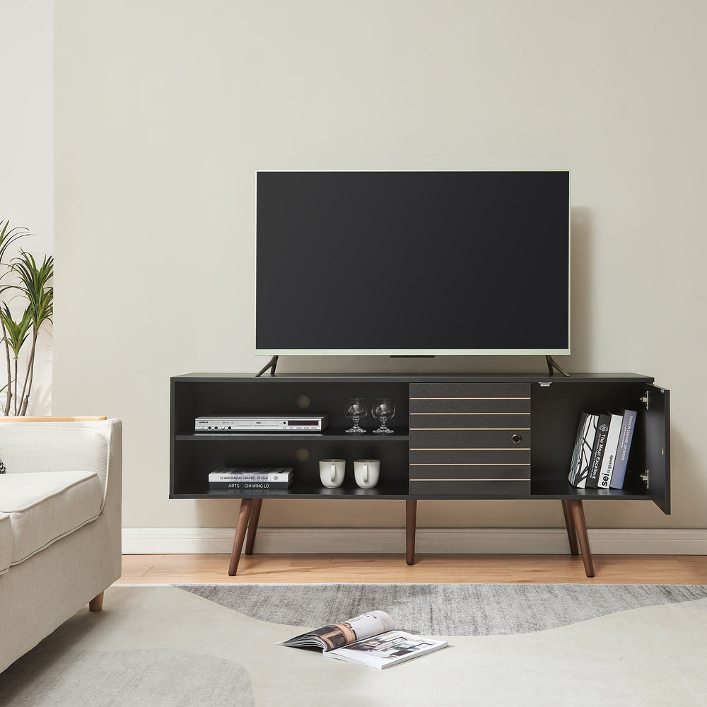 Meuble TV Vare 160x40x66 cm Noir [en.casa] - premiumXL
