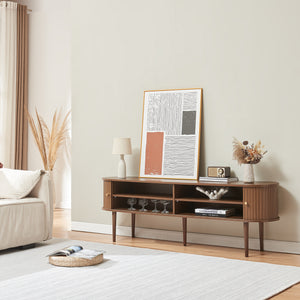 Mobile Porta TV Mapia con Ante Scorrevoli 166 x 40 x 55 cm - Effetto Noce [en.casa]