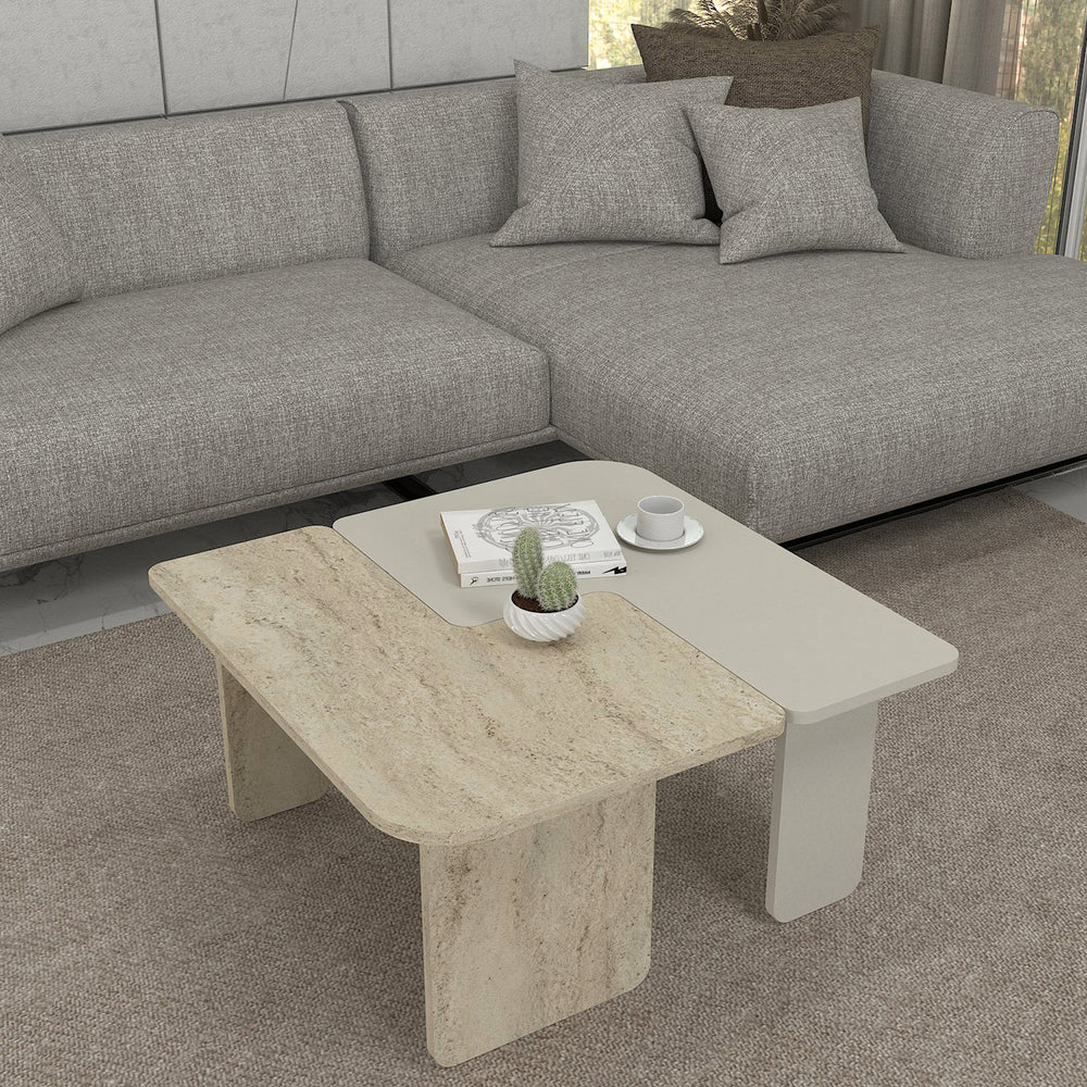 Table basse Boneksbelt 2 pièces - couleur grès et travertin [en.casa] - premiumXL