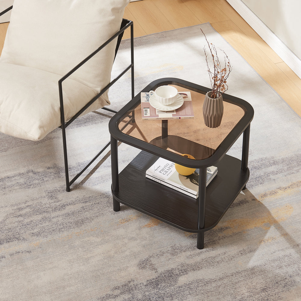 Tavolino Latama con piano in vetro 51x51x45 cm Nero/Vetro bronzo [en.casa] - premiumXL