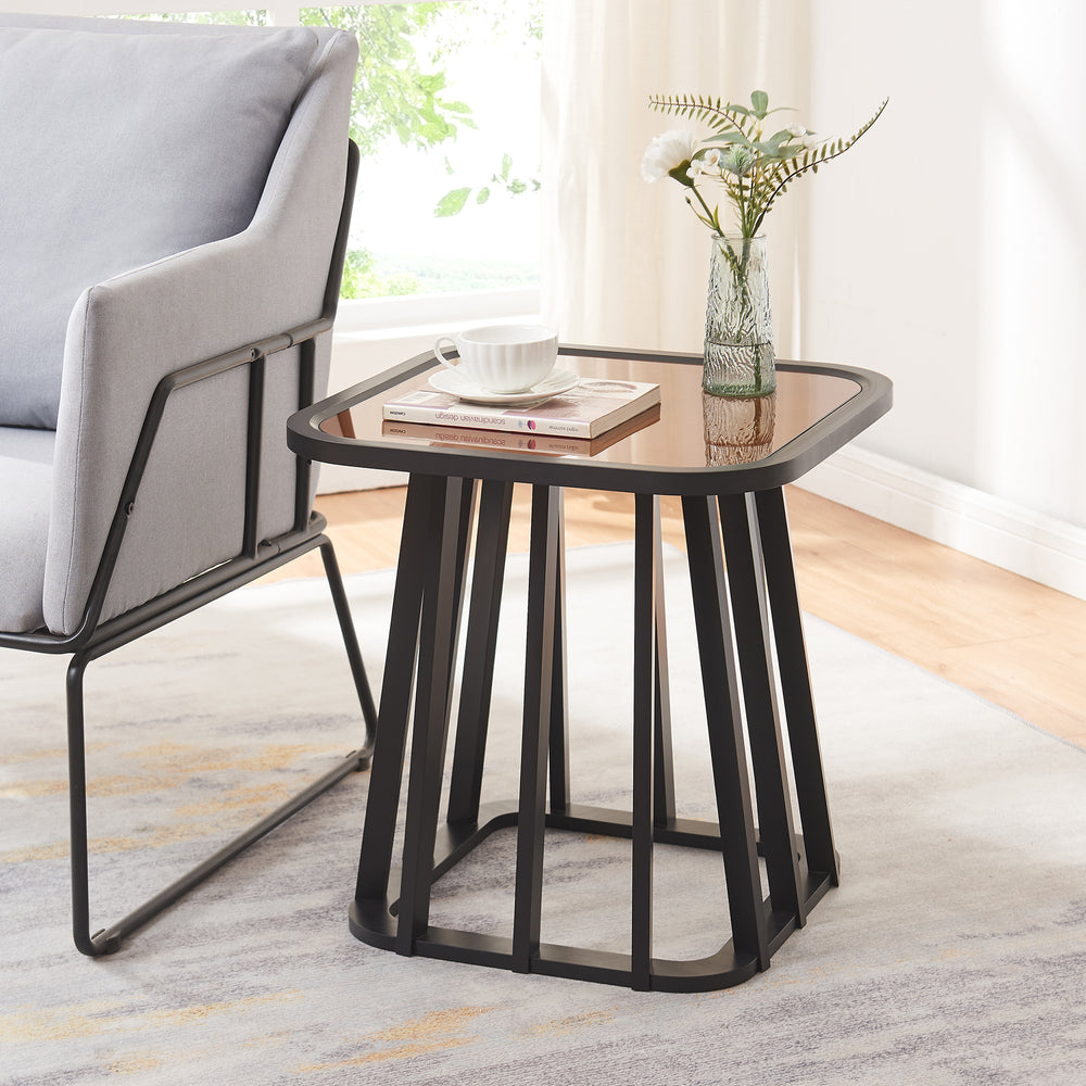 Table d’appoint Burgess 51x51x51 cm noir/noyer [en.casa] - premiumXL