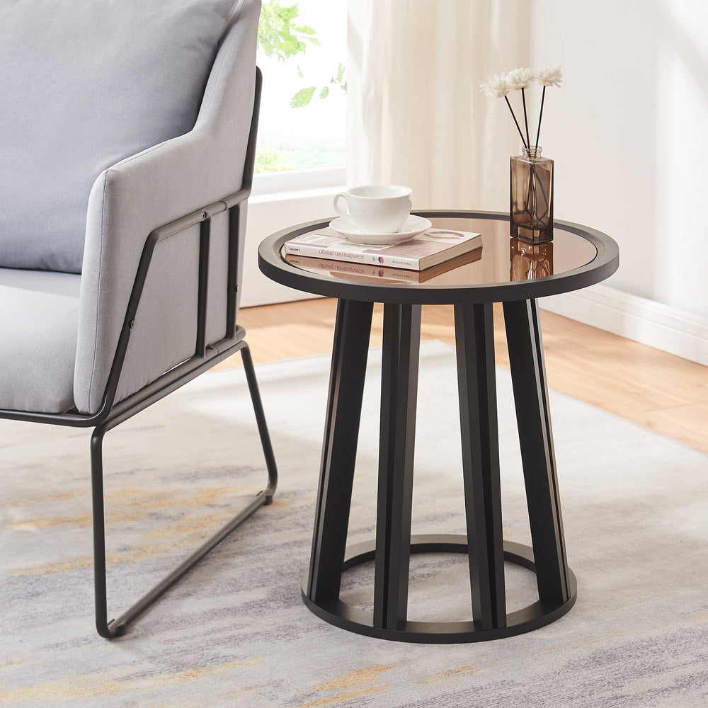 Tavolino Burgess 51xØ51 cm Nero/effetto noce [en.casa] - premiumXL