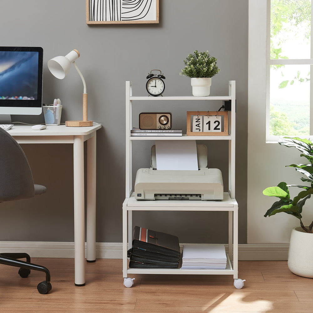 Tavolo per stampante con rotelle Svanaldsvipp 100x55x38 cm Bianco [en.casa] - premiumXL