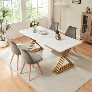 Tavolo da Pranzo Hujaari con Gambe a X in Metallo 180x80x75 cm Effetto Marmo Bianco [en.casa]