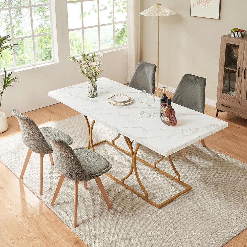 Esstisch Figa für 6 Personen Marmoroptik, weiß / Gold [en.casa] - premiumXL
