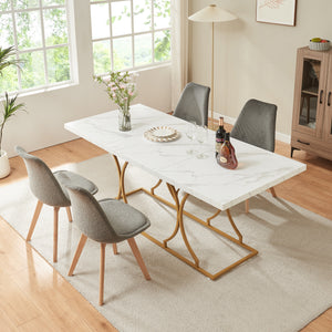 Tavolo da Pranzo Foga 180x80x75 cm Effetto Marmo Bianco / Oro [en.casa] 