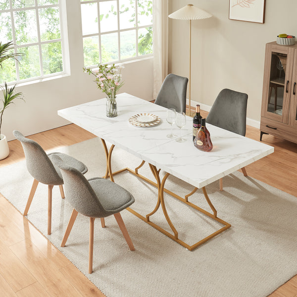 Tavolo da Pranzo Foga 180x80x75 cm Effetto Marmo Bianco / Oro [en.casa] 