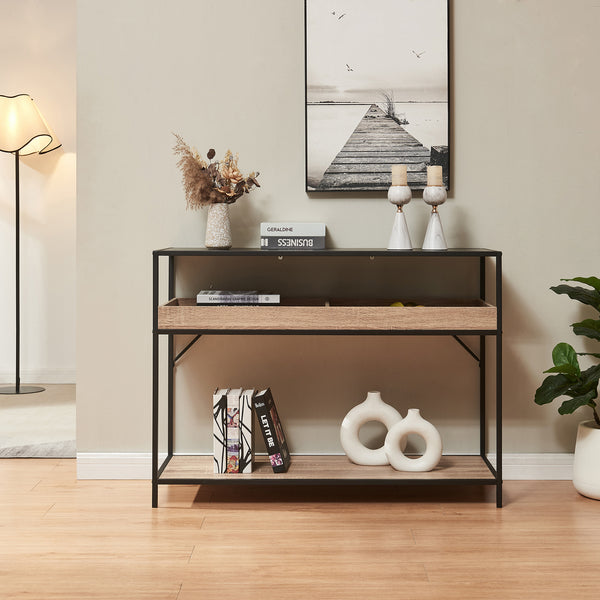 Table console Belana 110 x 40 x 80 cm noir effet chêne [en.casa]