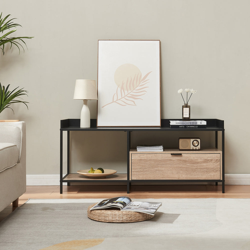 Meuble TV Belana 120x40x54 cm Noir/Aspect chêne [en.casa] - premiumXL