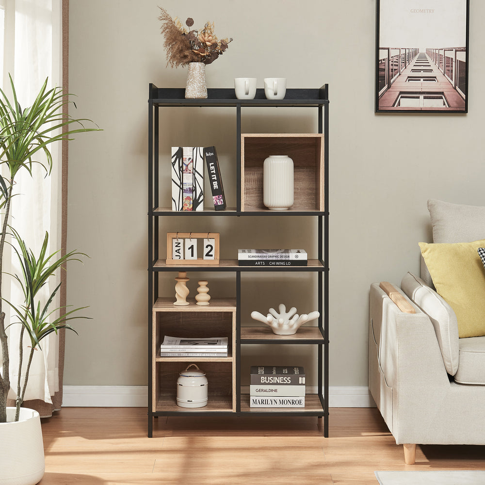 Étagère Belana 137x70x33 cm Noir/Aspect chêne [en.casa] - premiumXL