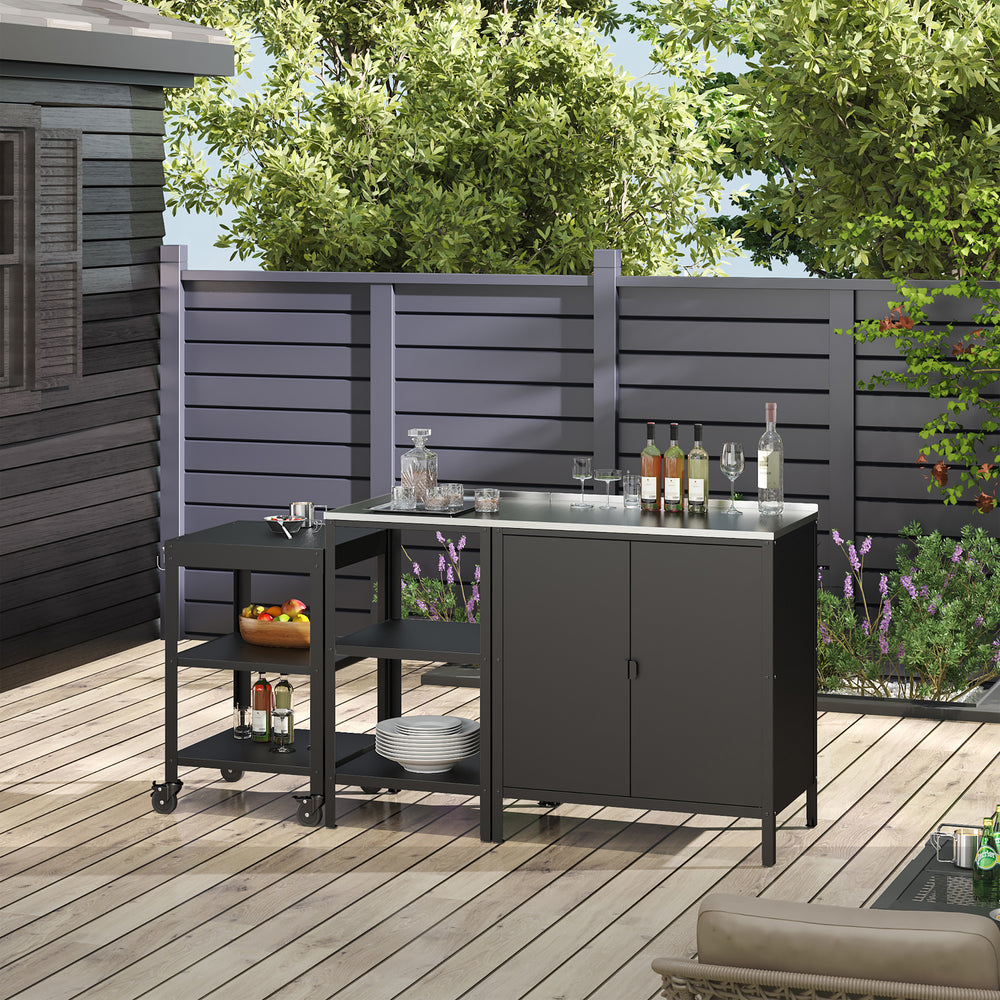 Outdoorset Bolognano Standregal Schrank und Servierwagen Schwarz, matt [casa.pro] - premiumXL