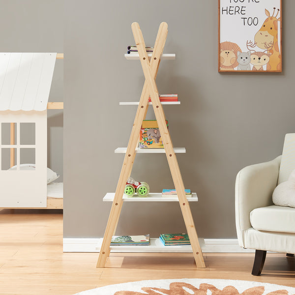 Bibliothèque pour enfants Vanlilu 145 x 65 x 32 cm naturel blanc [en.casa]