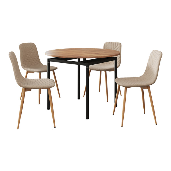 Essgruppe Hemnes 5-teilig rund Hellbraun [en.casa]