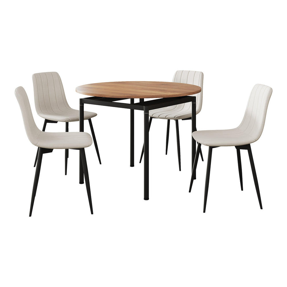 Gruppo pranzo Hemnes 5 pezzi effetto rovere/beige [en.casa] - premiumXL
