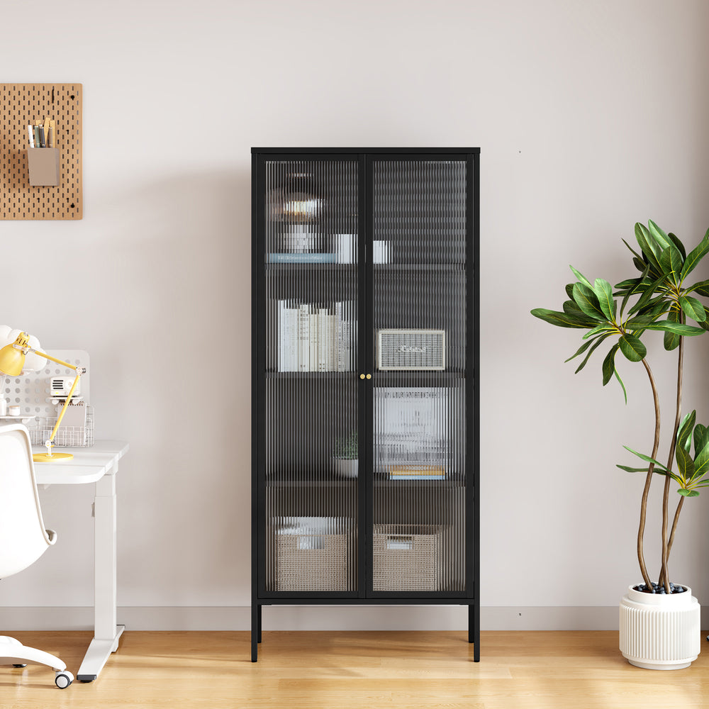 Vitrinenschrank Vinterhavn 180x80x35 cm Stahl Schwarz [en.casa]