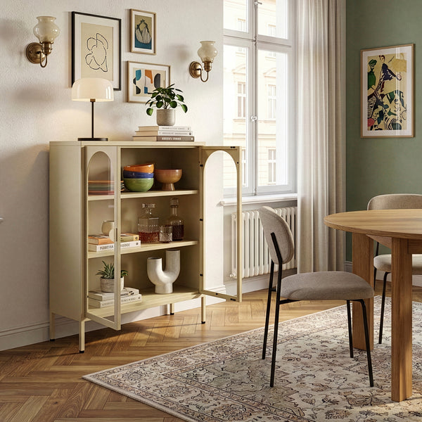 Vetrina-Sideboard Klippestad Acciaio 95x80x35 cm Colore cammello [en.casa]