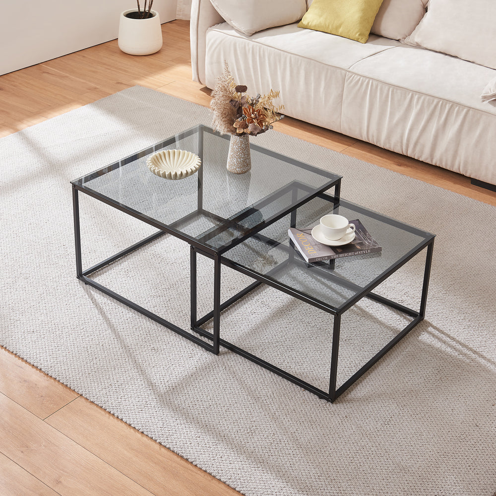 Set di 2 tavolini da salotto Tromlaslo vetro fumé, grigio [en.casa] - premiumXL