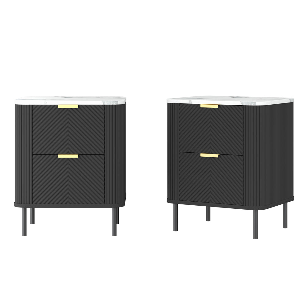 Set di 2 Comodini Olvehok con 2 Cassetti 55 x 52 x 38 cm - Nero / Effetto Marmo Bianco [en.casa] 