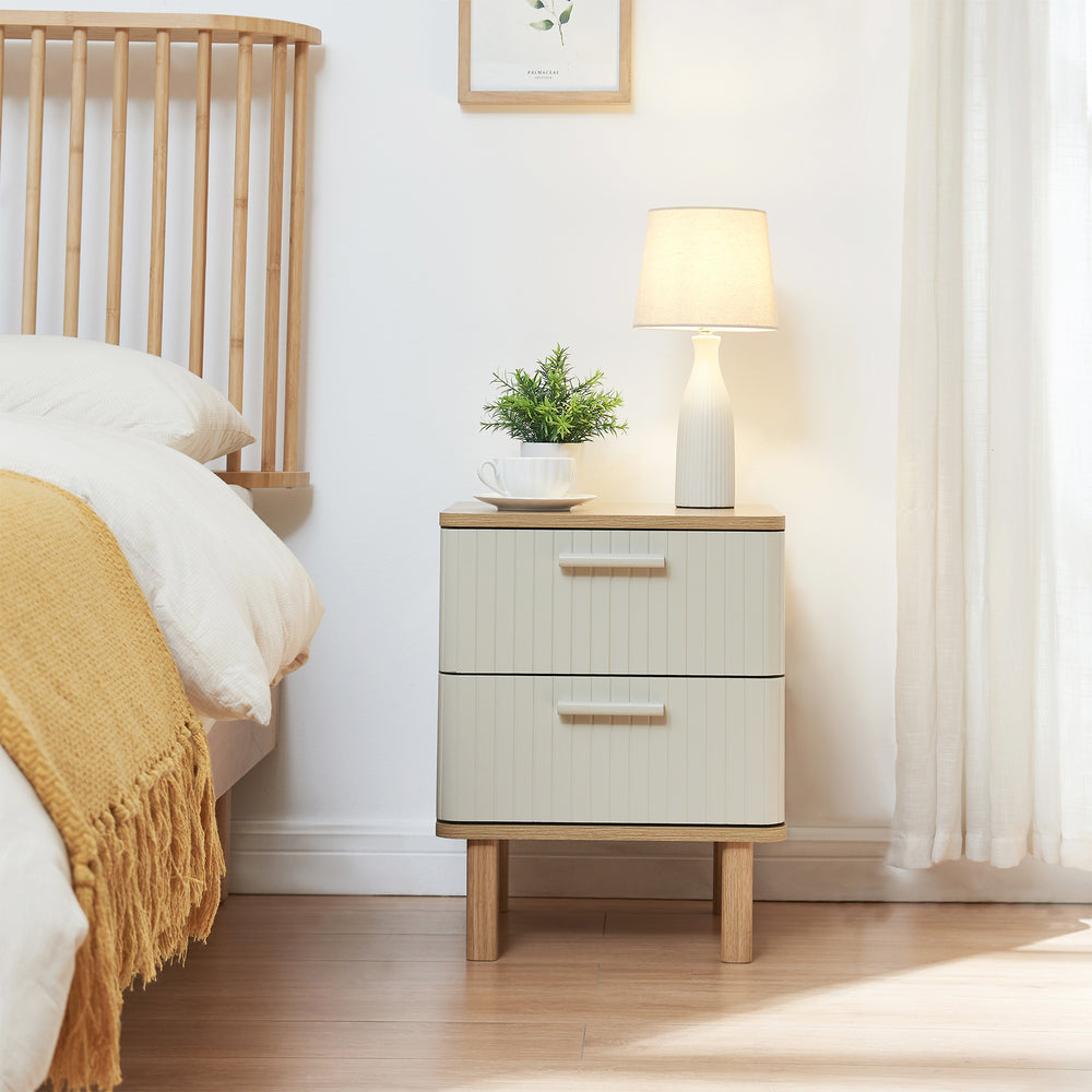 Nachttisch Ferrersp mit 2 Schubladen 50x40x40 cm Eicheoptik/Sandfarben [en.casa]