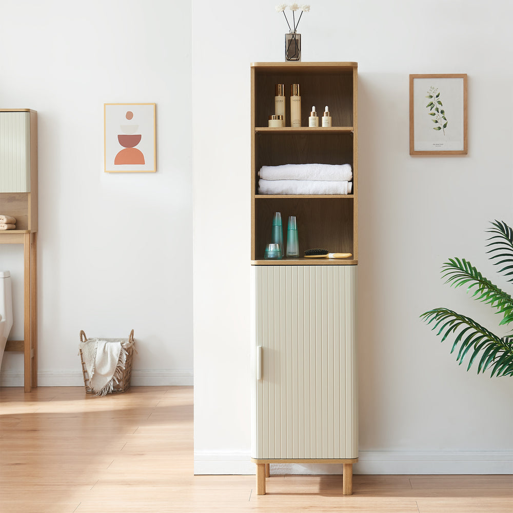 Armoire de salle de bains Ferrersp 160 x 42 x 35 cm effet chêne / couleur sable [en.casa] 