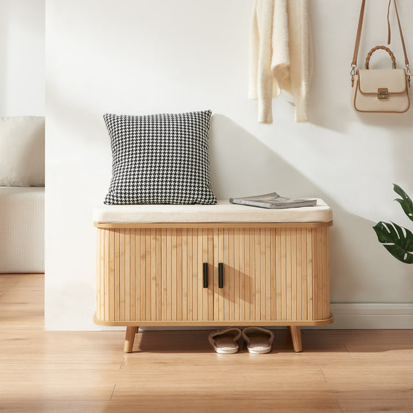 Scarpiera con cuscino Tvedestrand 50x80x40 cm Bambù/Beige [en.casa]