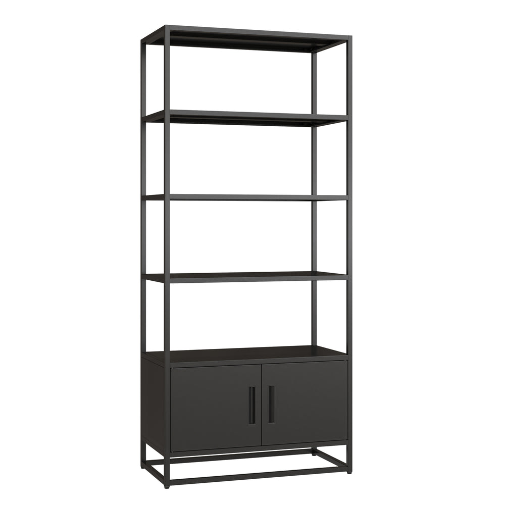 Bibliothèque avec armoire Hailuoto 80 x 40 x 180 cm acier noir mat [en.casa]