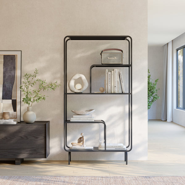 Libreria in Acciaio Færder con Scomparti Aperti 145 x 76 x 33 cm - Nero Opaco [en.casa]