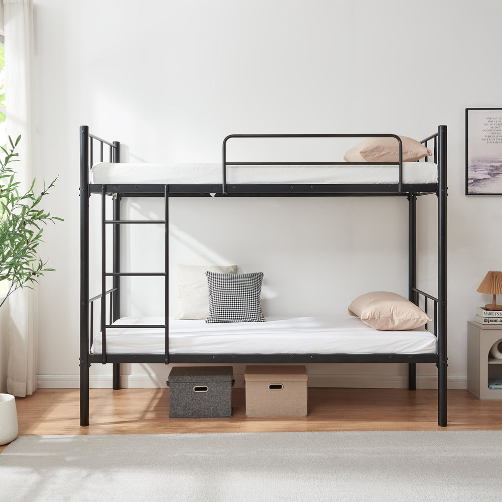 Lit superposé en métal Berimma avec 2 matelas 90 x 200 cm noir [en.casa] 