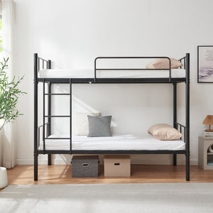 Lit superposé en métal Berimma avec 2 matelas 90 x 200 cm noir [en.casa] 