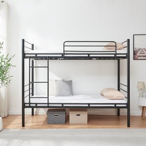 Lit superposé en métal Bevapis avec 2 matelas 90 x 200 cm noir [en.casa] 