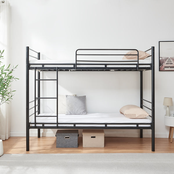 Lit superposé en métal Bevapis avec 2 matelas 90 x 200 cm noir [en.casa] 