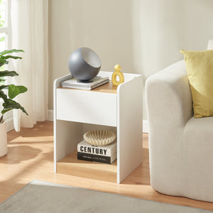 Table de chevet Kuorshare 55 x 42 x 37 cm blanc effet chêne [en.casa]