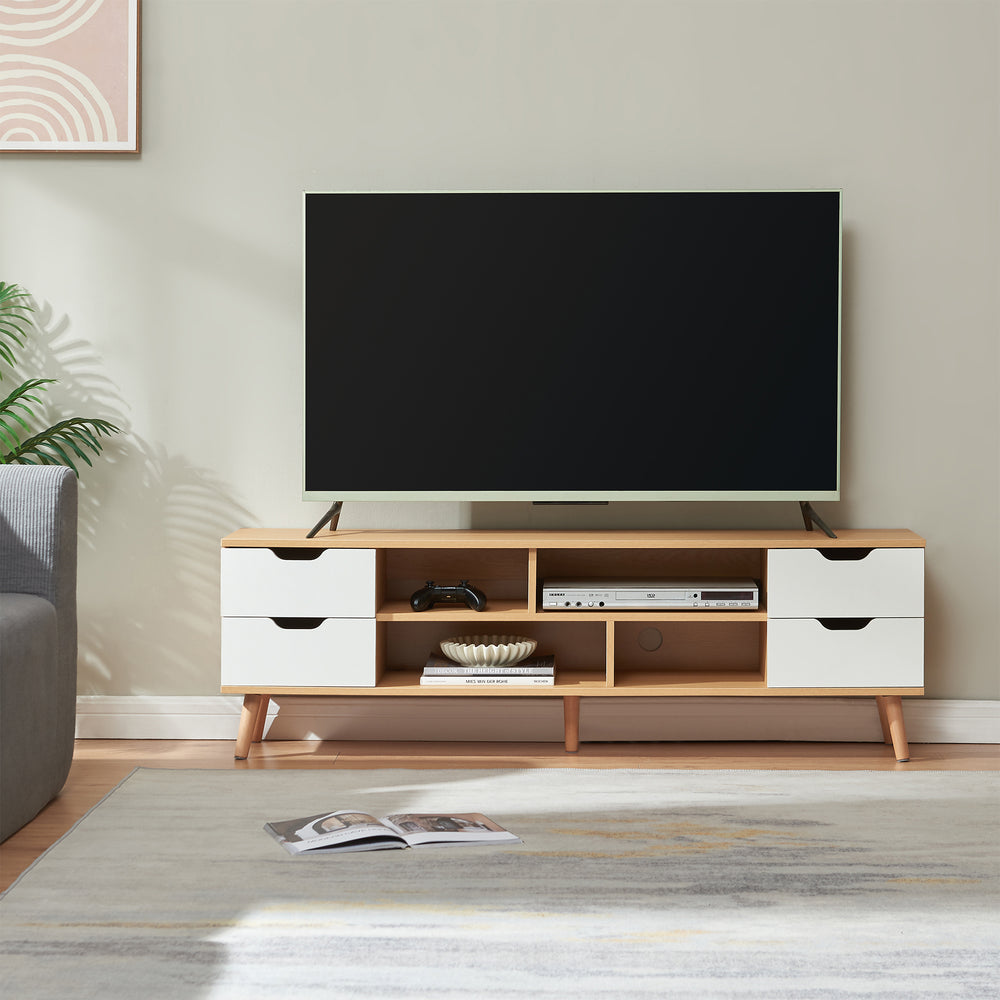 Meuble TV Bordkak 140 x 30 x 45 cm effet chêne blanc [en.casa] 