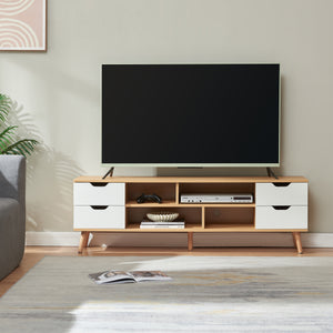 Meuble TV Bordkak 140 x 30 x 45 cm effet chêne blanc [en.casa] 