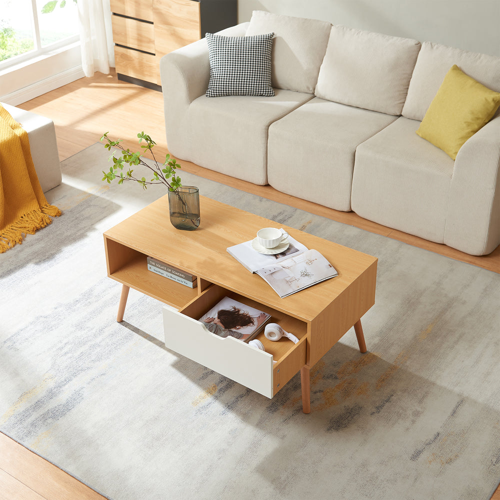 Table basse Bordkak avec tiroir 100 x 48 x 45 cm effet chêne blanc [en.casa]