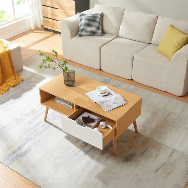 Table basse Bordkak avec tiroir 100 x 48 x 45 cm effet chêne blanc [en.casa]