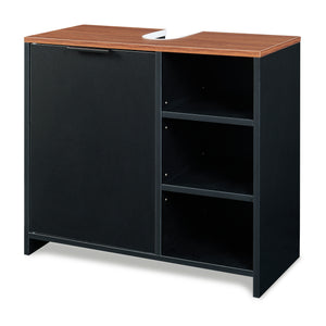 Mobile Sottolavabo Trond con Anta e 3 Vani Aperti 60 x 66 x 30 cm - Nero / Effetto Noce [en.casa]
