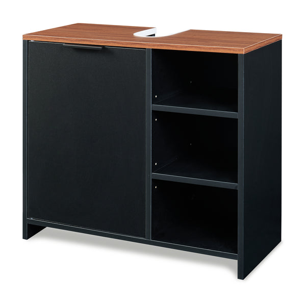 Mobile Sottolavabo Trond con Anta e 3 Vani Aperti 60 x 66 x 30 cm - Nero / Effetto Noce [en.casa]