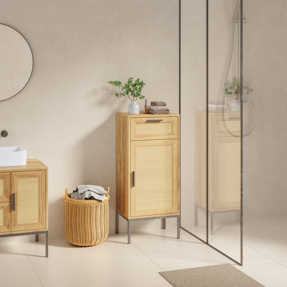 Armoire de salle de bain Marhasa 92 x 40 x 30 cm effet chêne / noir [en.casa]