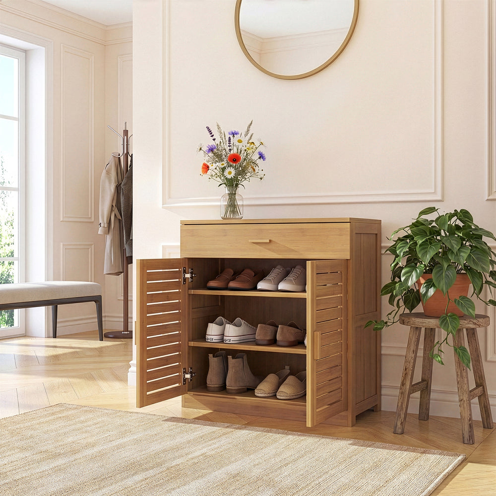 Schuhschrank Aarela 67x66x34 cm Bambus [en.casa]