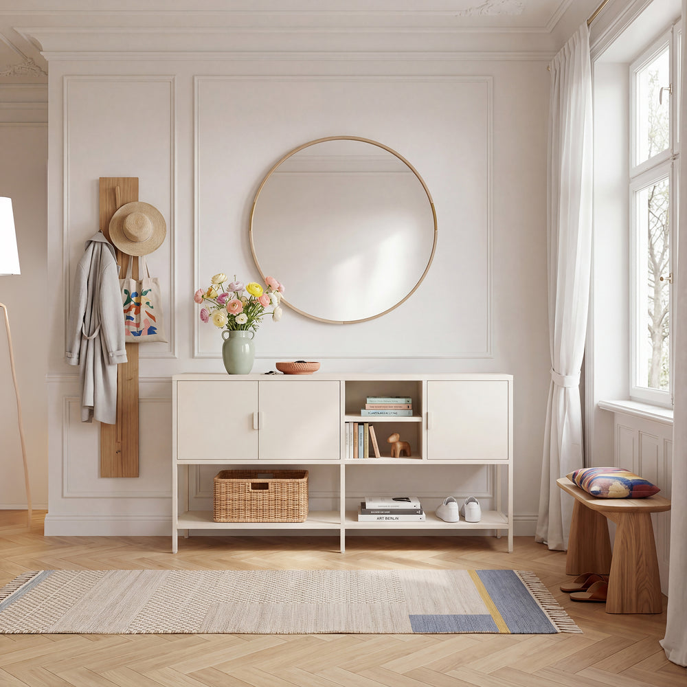 Credenza Bassa Kliri Madia con Ripiano e 6 Scomparti 160 x 40 x 80 cm - Bianco Crema [en.casa]