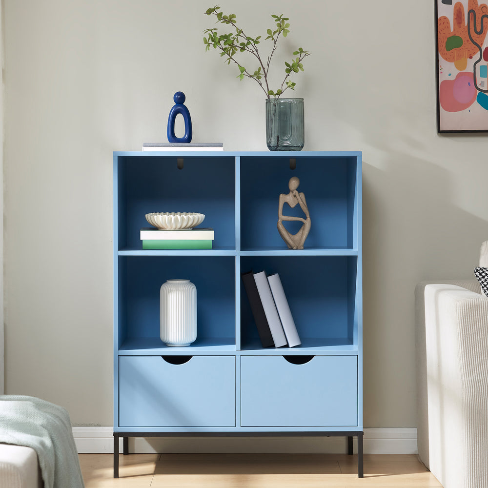 Bibliothèque Colwyn avec 2 tiroirs 105 x 80 x 40 cm bleu [en.casa]