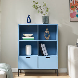 Libreria Colwyn a 4 Ripiani e 2 Cassetti Scaffale da Terra 105 x 80 x 40 cm - Blu [en.casa]