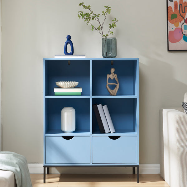 Libreria Colwyn a 4 Ripiani e 2 Cassetti Scaffale da Terra 105 x 80 x 40 cm - Blu [en.casa]