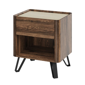 Nachttisch Trorlon 55x50x40 cm Walnussoptik/Travertin [en.casa]