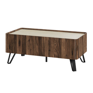 Table basse Trorlon 100 x 50 x 40 cm effet noyer / travertin [en.casa]