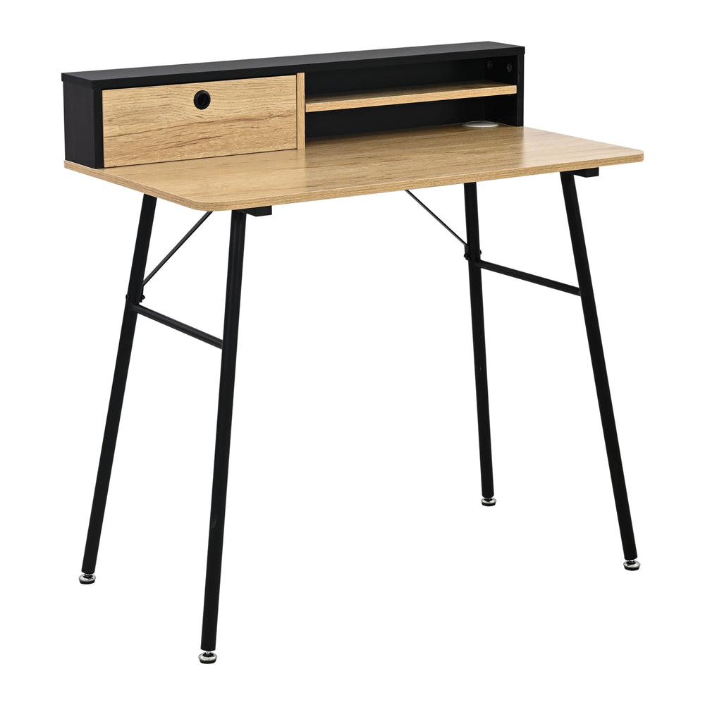 Bureau Var 93 x 90 x 50 cm noir / effet chêne [en.casa]