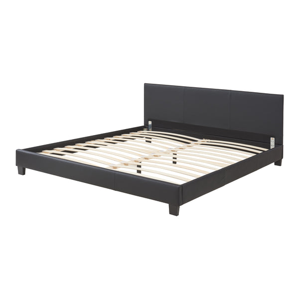Lit Double Rembourré Albacete Sommier à Lattes Similicuir 180 x 200 cm Noir Corium