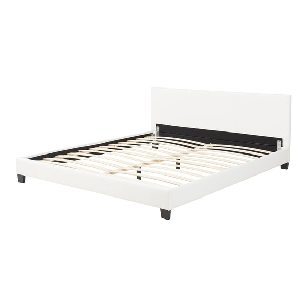 Lit Double Rembourré Albacete Sommier à Lattes Similicuir 160 x 200 cm Blanc Corium